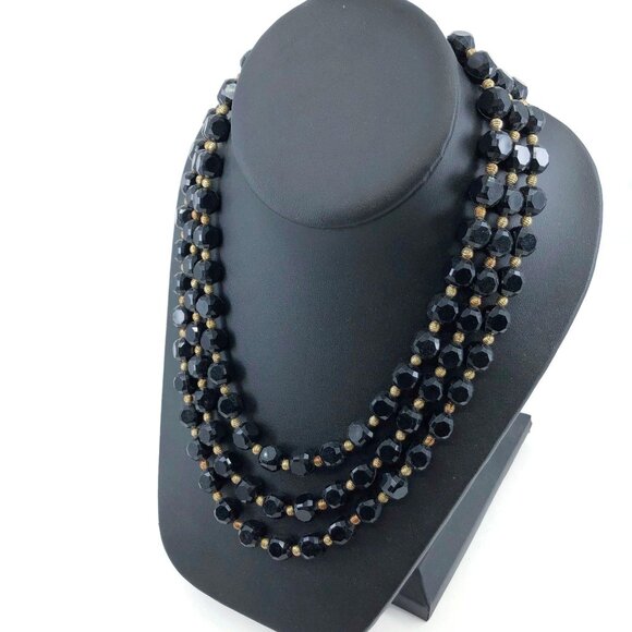 Vintage Triple Strand Plastic Bead Necklace Signed Western Germany - Picture 1 of 9